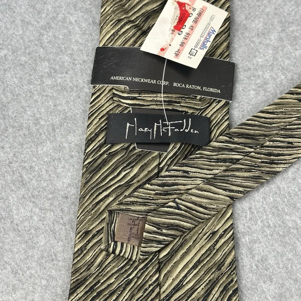 Vintage Mary McFadden Silk Tie Gold Black Zebra Abstract Designer Necktie 58x4